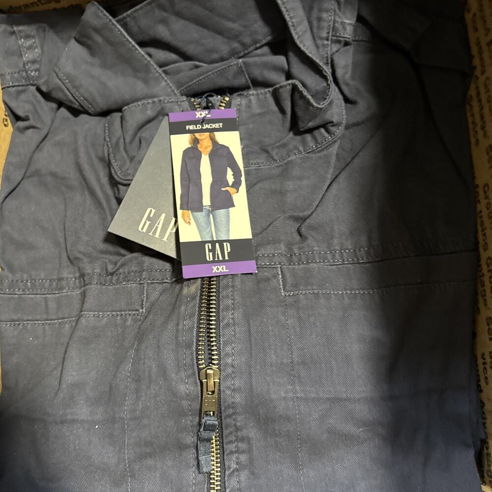 Gap Women's Utility Field Jacket Midnight Blue Full Zip Pockets XXL 100% Cotton